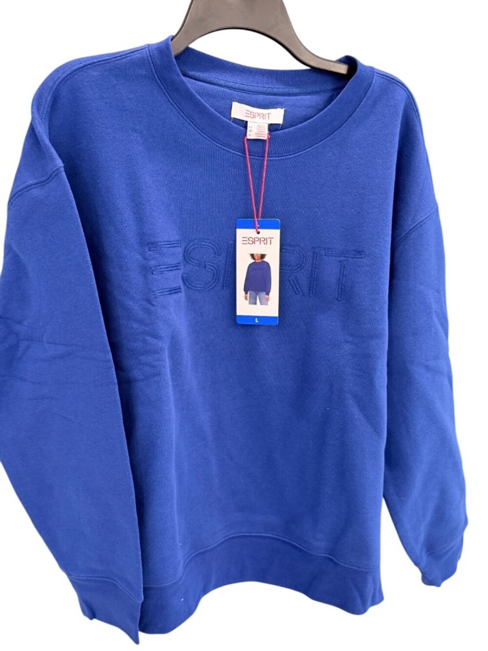 Esprit GEN X Womens Blue Viral Crewneck Sweatshirt Large Logo Embroidery